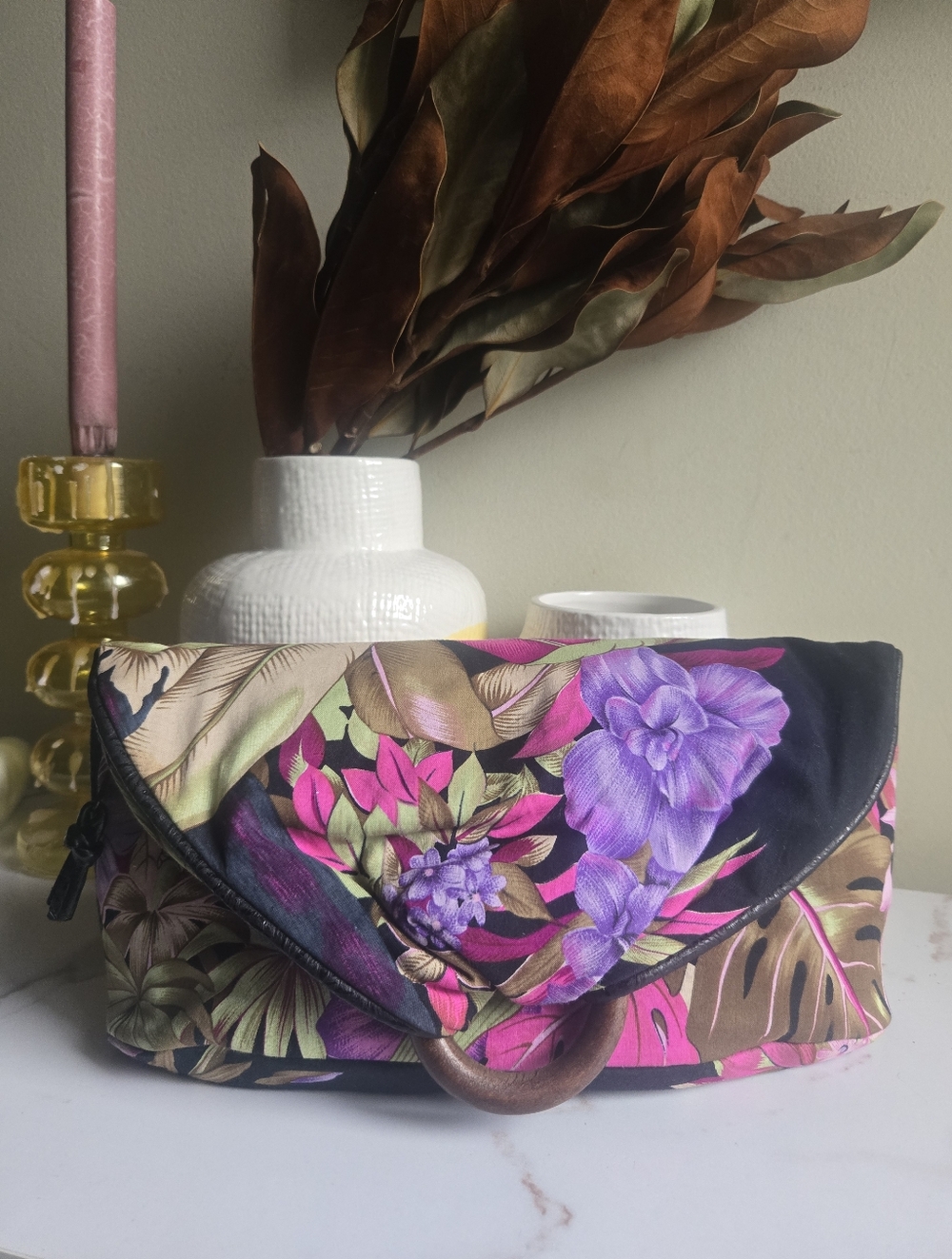 Vintage Henri Bendel Floral Print Fold-Over Clutch Bag GUC